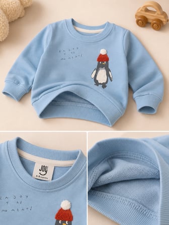 Penguen Baskılı 2'li Erkek Çocuk Takımı – Sweatshirt ve Jogger Alt | Günlük Bebek Eşofman Takımı