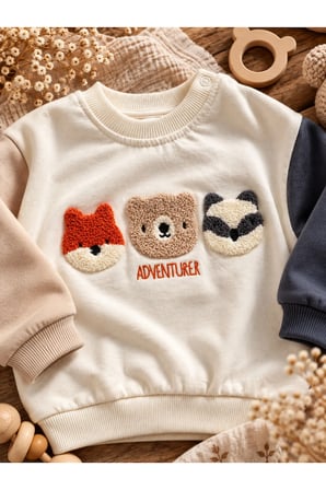 Hayvan Figürlü Erkek Bebek 2’li Sweatshirt Eşofman Takımı