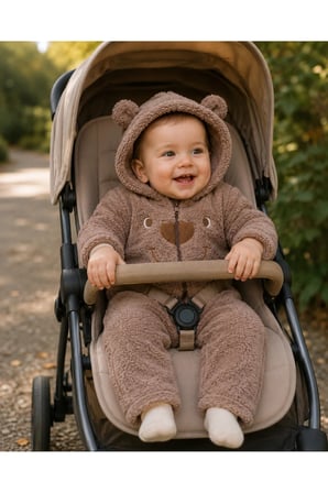 Ayıcık Detaylı Kapüşonlu Peluş Bebek Tulum