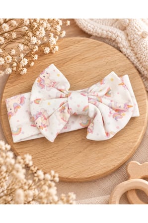 Kız Bebek Unicorn Desenli 3'lü Tulum Seti – Lila ve Ekru Çıtçıtlı Patikli 2 Tulum ve Fiyonklu Bandana