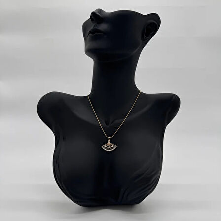 Çelik Yelpaze Siyah Trend Model Gold Kolye - Gold