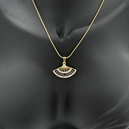 Çelik Yelpaze Siyah Trend Model Gold Kolye - Gold