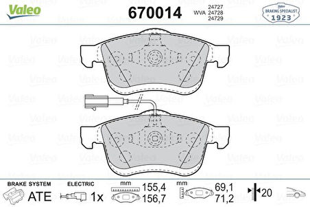 Opel On Fren Balatası Fiat Doblo III 500l 10> Opel Combo 12> Lancıa Delta III 09>14 - Valeo 670014