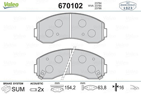 Kia Ticarı On Fren Balatası Bongo 97-> K2500 02-> K2700 98-> Asıa Hi-Topıc 93-99 - Valeo 670102