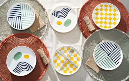 Seramik Hand Made 6'li Özel Tasarım Satckable Pasta Tabağı Seti
