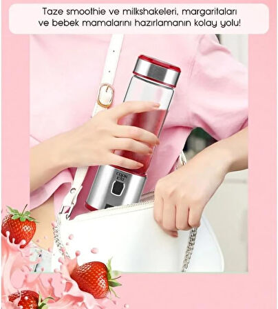 Şarjlı 450 ml Hacimli Paslanmaz Çelik 6 Bıçaklı Buz Kırabilen Kişisel Blender, Spor, Bebek, Seyehat, Smoothie, Milkshake, Kırıcı, Parçalıyıcı
