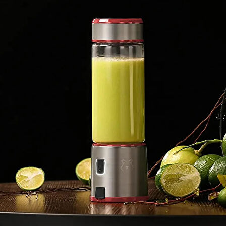 Şarjlı 450 ml Hacimli Paslanmaz Çelik 6 Bıçaklı Buz Kırabilen Kişisel Blender, Spor, Bebek, Seyehat, Smoothie, Milkshake, Kırıcı, Parçalıyıcı