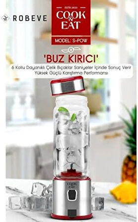 Cook&Eat Şarjlı Blender 450 ML Paslanmaz Blender Buz Kırıcılı Blender Buz Kırıcılı Smoothie Blender S-Pow Taşınabilir Şarjlı Smoothie Blender Şarj Edilebilir Blender