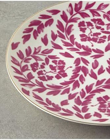 Home Carnival Floral Bone Porselen Pasta Tabağı 20 cm Fuşya-Beyaz
