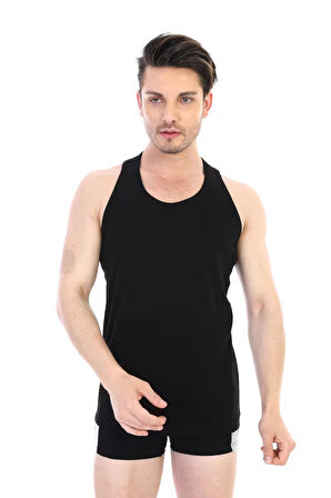 Erkek Elastanlı Spor Siyah Atlet 916