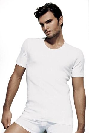 Çift Kaplan 840 Bisiklet Yaka Ribana Kısa Kol Erkek Fanila Beyaz-XXL