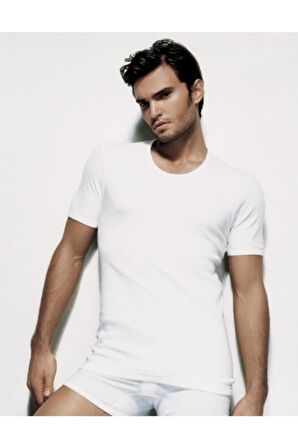 Çift Kaplan 840 Bisiklet Yaka Ribana Kısa Kol Erkek Fanila Beyaz-XXL