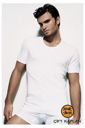 Çift Kaplan 840 Bisiklet Yaka Ribana Kısa Kol Erkek Fanila Beyaz-XXL