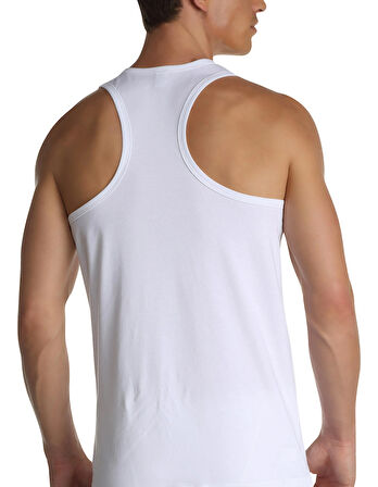 Çift Kaplan Erkek Elastanlı Spor Beyaz Atlet 916 3lü