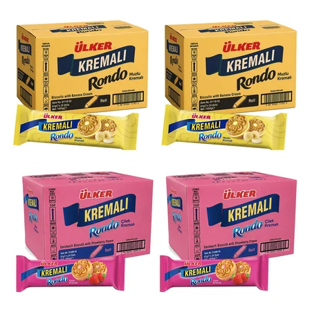 Ülker Kremalı Rondo Çilekli ve Muzlu Bisküvi 61 gr 24 lü 4 lü Karma