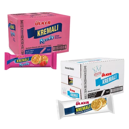 Ülker Kremalı 61 gr ve Rondo Çilekli Bisküvi 61 gr 24 lü 2 li Karma