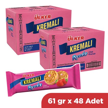 Ülker Kremalı Rondo Çilekli Bisküvi 61 gr x 48 Adet (2 Koli)