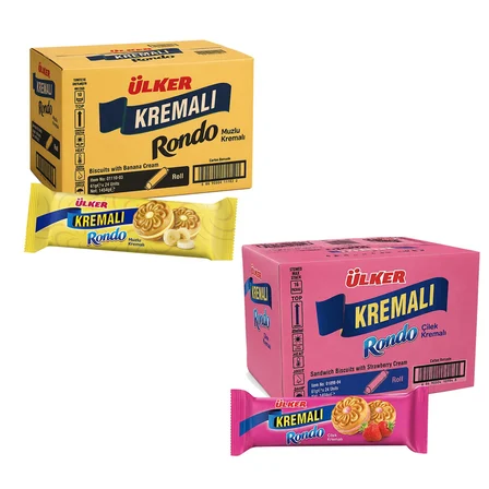 Ülker Kremalı Rondo Çilekli ve Muzlu Bisküvi 61 gr 24 lü 2 li Karma 
