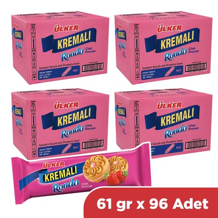 Ülker Kremalı Rondo Çilekli Bisküvi 61 gr x 96 Adet (4 Koli)