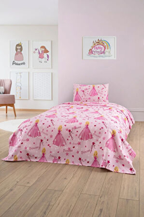 Gofret Detaylı Prenses Baskılı Çocuk-Genç Odası Tek Kişilik Pike 160x230 cm (1 Adet Yastık Kılıflı)