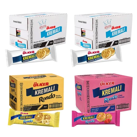 Ülker Kremalı Sade - Rondo Çilekli ve Muzlu Bisküvi 61 gr 24 lü 4 lü Karma 