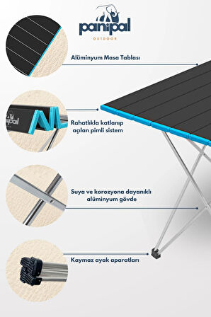 Alüminyum, Katlanabilir Kamp ve Piknik Masası, Omuz Askılı Taşıma Çantasıyla M47x66x51 cm