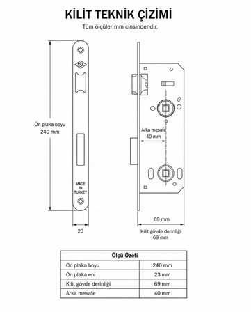 BSM Akbaş Grup 40 mm WC Banyo Kapı Kilidi Mekanizması Mat Siyah Dil Sessiz Karşılıklı