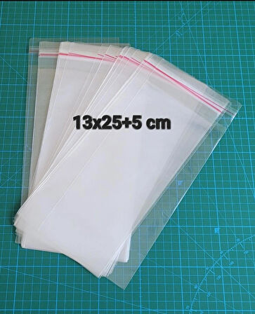 YAPIŞKAN BANTLI ŞEFFAF POŞET 13X25+5 CM (13X30 CM) 50 ADET