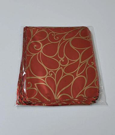 11X12 CM LÜX METALİZE DESENLİ HEDİYE PAKETİ - KIRMIZI RENK - 50 ADET KENDİNDEN YAPIŞKANLI
