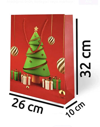 YILBAŞI VARAK BASKILI LÜKS İPLİ KARTON ÇANTA - NOEL - 26x32x10 CM - 1 ADET - Ç037