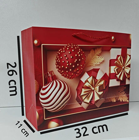 Yılbaşı Varak Baskılı Lüks İpli Karton Çanta - Noel - 32x25x11 Cm - 1 Adet - Ç043