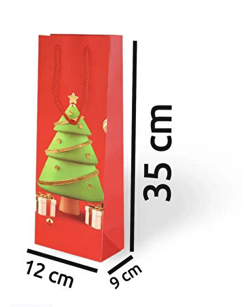 YILBAŞI VARAK BASKILI LÜKS İPLİ KARTON ÇANTA - NOEL - KIRMIZI - 12x35x9 CM - 1 ADET - Ç045