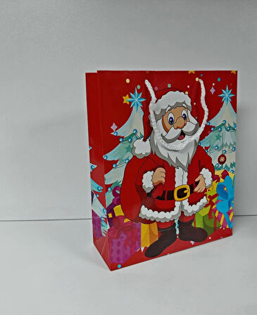 YILBAŞI NOEL BABA DESENLİ İPLİ KARTON ÇANTA - 25x30x9 CM - 2 ADET - Ç057