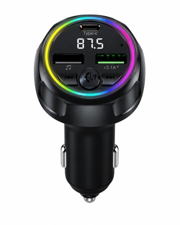 Rio Tech Araç FM Vericisi Bluetooth 5.0 Type-C QC3.0 Hızlı Şarj 48W Çift USB