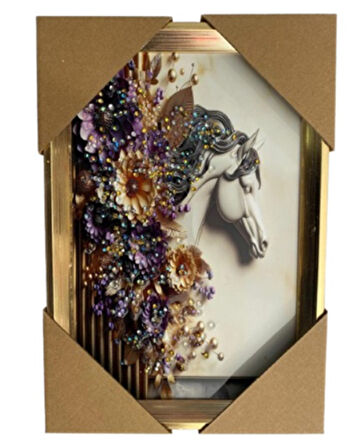 Duvar Tablo 22X32 Cm At Ve Çiçekler 3 Boyutlu M4440-1