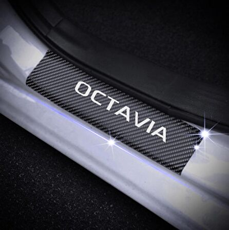 Octavia Carbon Fiber Kapı Eşiği Yazısı Sticker Boya Koruma