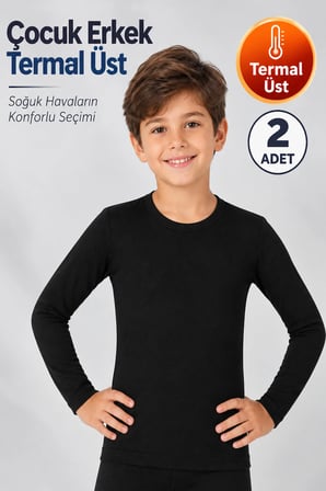 Erkek Çocuk Termal Üst (Tutku Yetkili Satıcısı) 2 Adet Siyah Uzun Kollu Kışlık İçlik Fanila