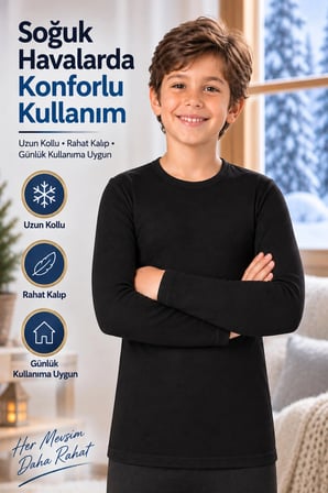 Erkek Çocuk Termal Üst (Tutku Yetkili Satıcısı) 2 Adet Siyah Uzun Kollu Kışlık İçlik Fanila