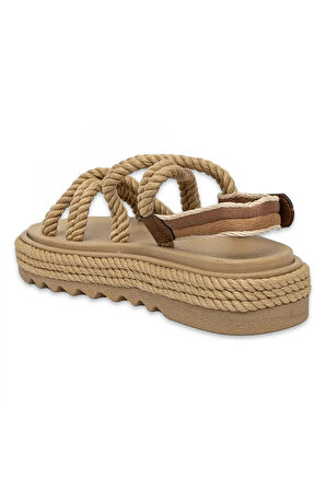 Bohonomad Bodrum Mid Platform Kadın Bej Sandalet BOD0012-MP