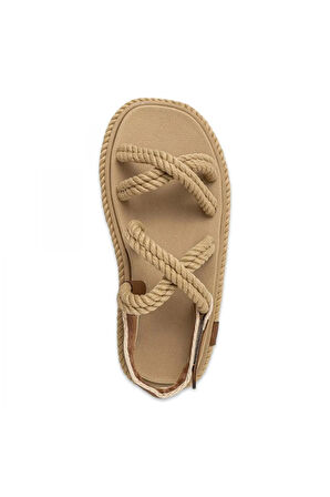 Bohonomad Bodrum Mid Platform Kadın Bej Sandalet BOD0012-MP