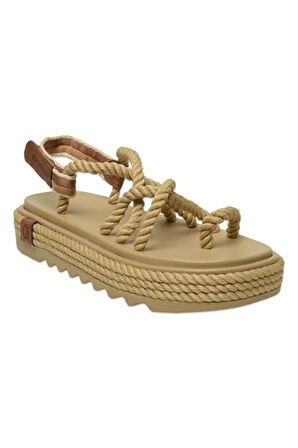 Bohonomad Ibiza Mid Platform Kadın Bej Sandalet IBZ0012-MP