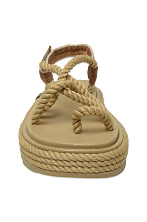 Bohonomad Ibiza Mid Platform Kadın Bej Sandalet IBZ0012-MP
