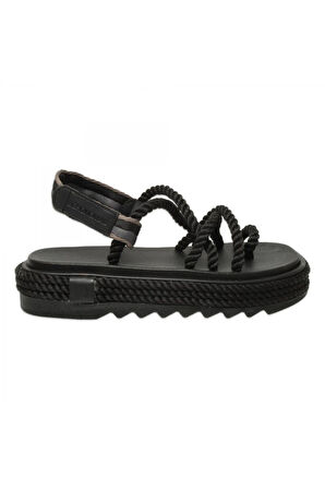 Ibiza Mid Platform Halat Siyah Kadın Sandalet
