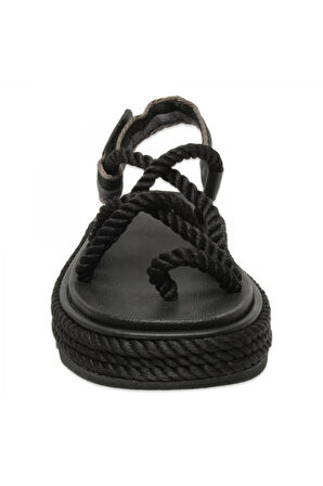 Ibiza Mid Platform Halat Siyah Kadın Sandalet