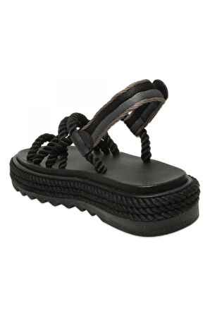 Ibiza Mid Platform Halat Siyah Kadın Sandalet