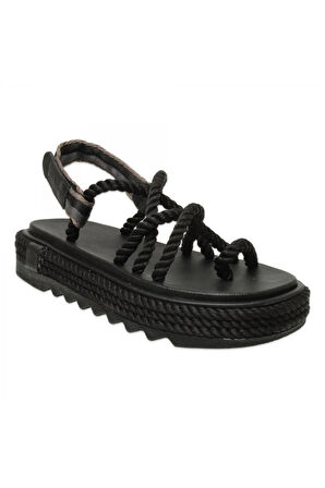 Ibiza Mid Platform Halat Siyah Kadın Sandalet