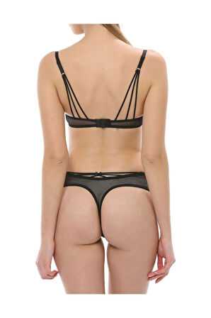 Kadın Siyah Desteksiz Sütyen String Takım