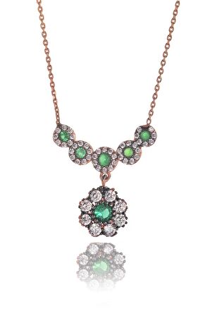 Yuvarlak Zümrüt Model 925 Ayar Gümüş Kolye - Rose