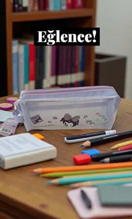 Kuromi Çift Gözlü File Kalem Çantası 20 x 7.5 x 7.5 - Tekli