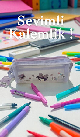 Kuromi Çift Gözlü File Kalem Çantası 20 x 7.5 x 7.5 - Tekli